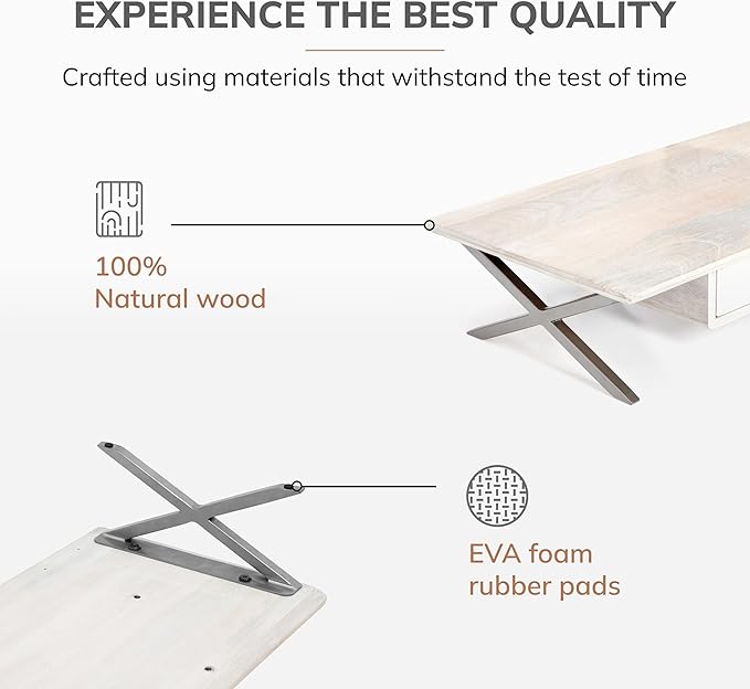 Anji Mountain Monitor Stand - Desktop Organizer & Laptop Riser, Ergonomic Monitor Riser, Space-Saving Monitor Stand for Desk, Durable Construction, Easy Assembly, Ideal for Home & Office,White Wash