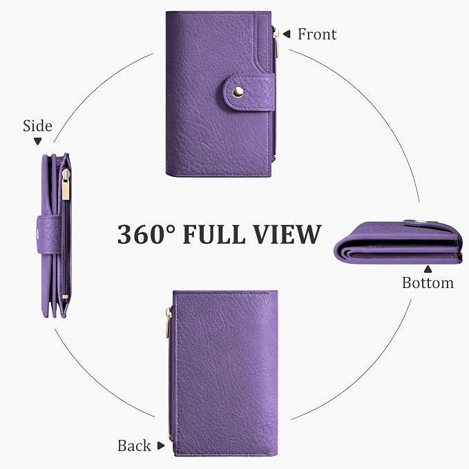 Airkit Small Women's Bifold Wallet, RFID Blocking Credit Card Holder with Zipper, Travel Cute Coin Pocket Wallet for Ladies, Lavender Purple