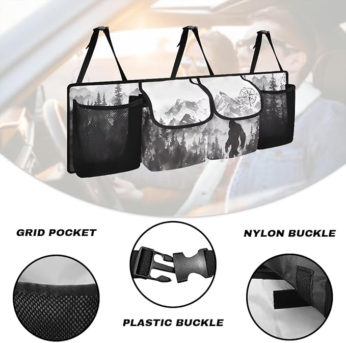 Bigfoot Compass Design Car Trunk Organizer and Storage,Backseat Hanging Organizer for SUV,Truck,Van Collapsible Cargo Storage Bag,Vehicle Accessories Decorate Machine Washable