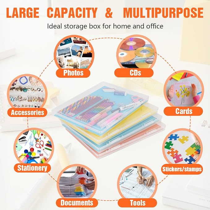 FUIJOL Photo Storage Box 11.5x8.5 Inch, 8 Pcs Portable Board Game Storage Container, A4 Paper Storage Box, Craft and File Organizer for Home/Office (8.5 * 11.5inch-8pcs)