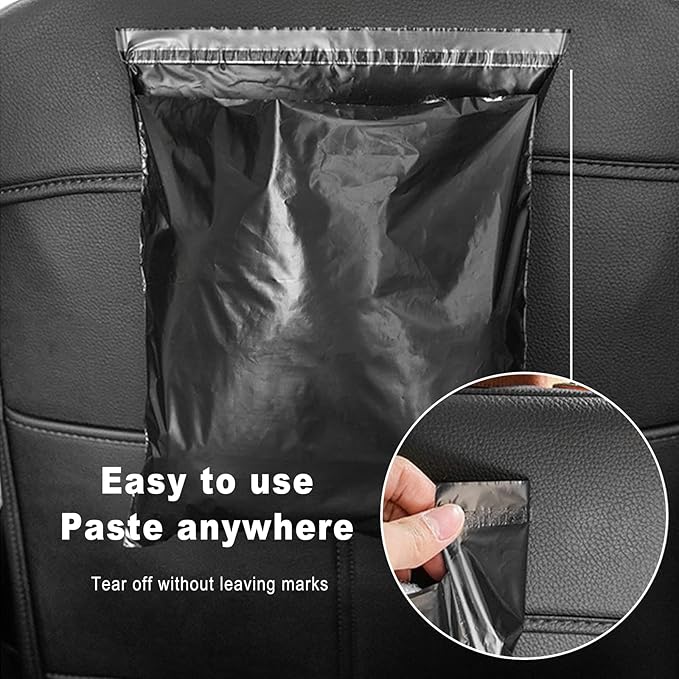 Disposable Car Trash Bags Pack of 100, Vomit Bags, Portable Self Adhesive Cleaning Bags, Easy Stick on and Hanging, for Cars Kitchens Bedrooms Office Travel Camping (Black)