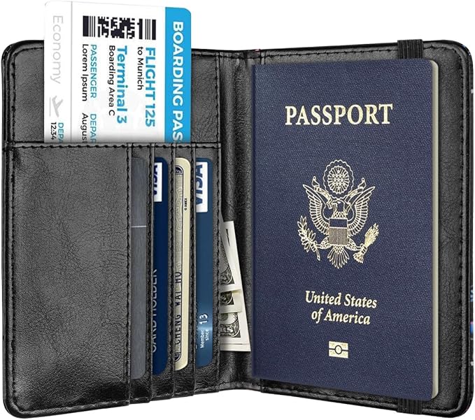 Passport Holder Cover Travel RFID Blocking Passport Cover Cute Flowers Passport Wallet with Elastic Band for Women, Dragonflies