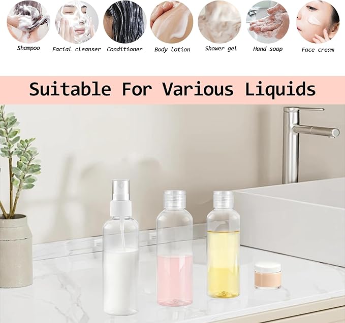 Ninsula 8Pcs Travel Bottles Set, TSA Approved Travel Size Toiletries, Reusable Leak Proof Cosmetic Containers for Shampoo, Conditioner, Cream -Women Men Travel Essentials