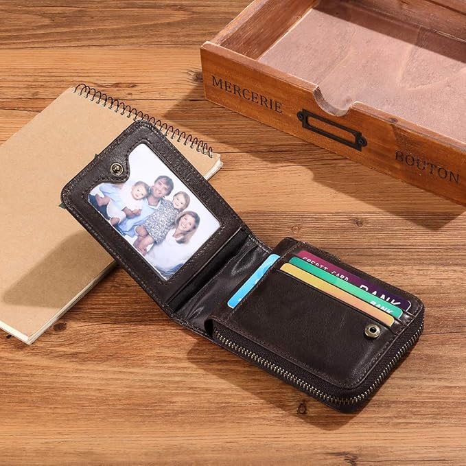 GOIACII Wallets for Men Genuine Leather Front Pocket Wallet RFID Zip Around Bifold Credit Card Holder | RFID, Zip Around, Bifold, Credit Card Holder