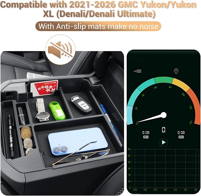 Power Sliding Middle Console Organizer GMC Denali for 2021-2026 GMC Yukon (Denali/Denali Ultimate) Yukon XL GMC Denali 26 Yukon SUV Console Tray Middle Console Arm Rest Organizer Denali Accessories