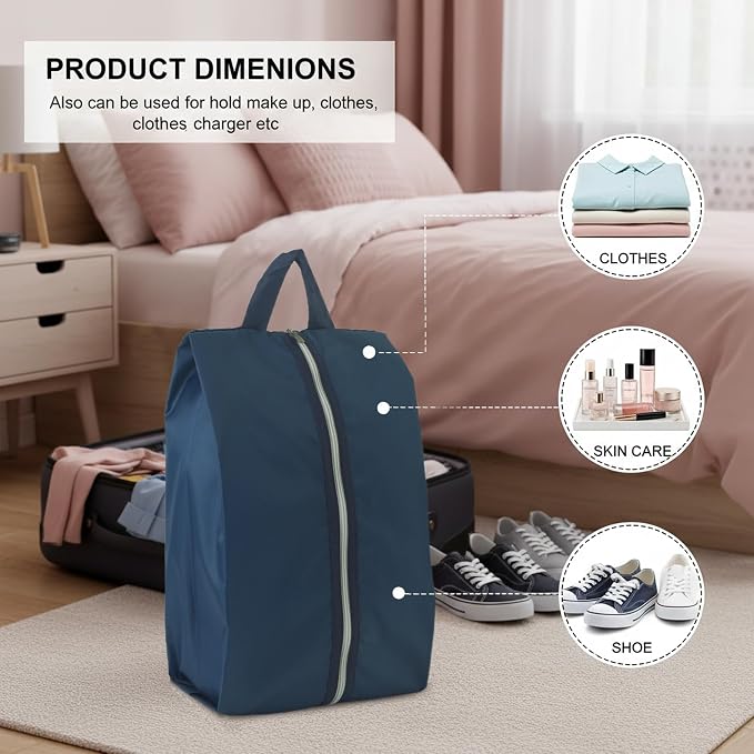 6pcs Portable Shoe Organizer, Travel Pouches with Zipper, Golf Shoe Bags, Clothes Bags, Soccer Cleats Bag Shoe Pouch for Gym, Waterproof, Odor-Resistant (Navy Blue)