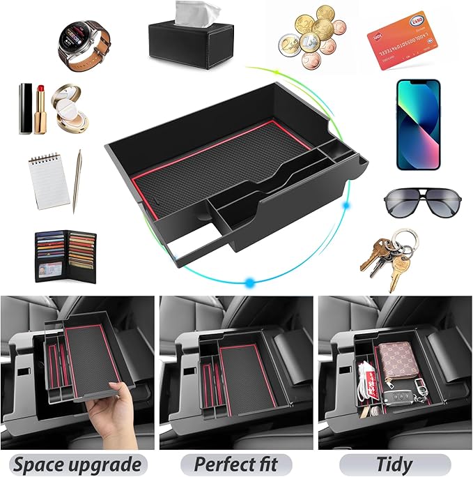 SKTU for 2024 2025 2026 Ford Explorer Accessories Center Console Organizer for 2020-2026 Ford Explorer Console Tray 2023 2024 2025 2026 Explorer Middle Console Organizer with Coin Holder (Red)