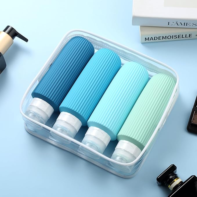 Mrsdry Travel Bottles for Toiletries, Large 6oz Travel Size Containers, BPA Free Leak Proof Tubs Refillable Liquid Accessories with Toiletry Bag for Cometic Shampoo and Lotion Soap (4 Pack)