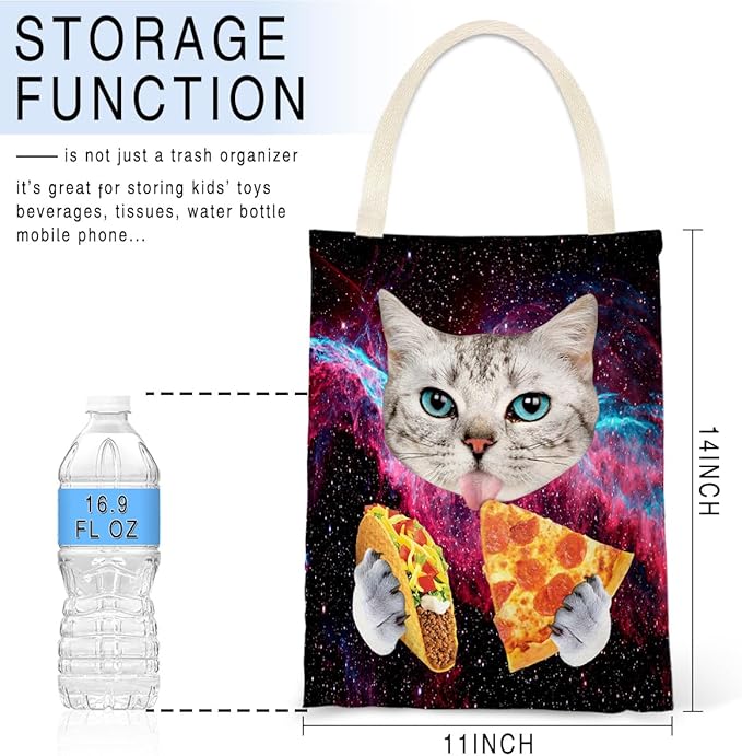 Car Trash Bag Hanging No Snap Small Garbage Bag for Car Back Seat Cute Printed One-handed Strap Trash Bags Car Accessories-Galaxy Pizza Cat Car Trash Bags