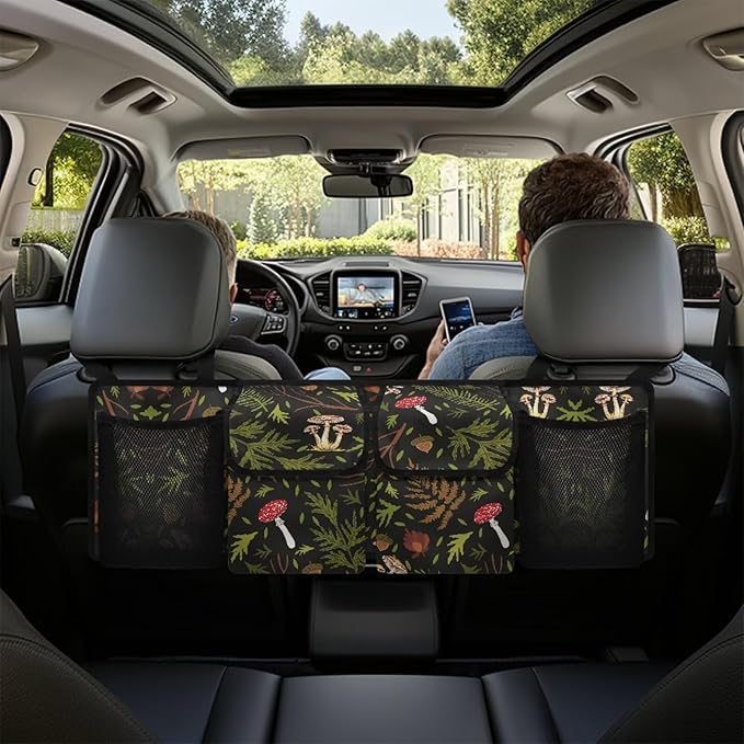 Wild Mushroom Printed Hanging Car Trunk Storage Organizer Car Interior Accessories with 4 Pockets & 3 Adjustable Stras for Grocery Your Space Saving Expert