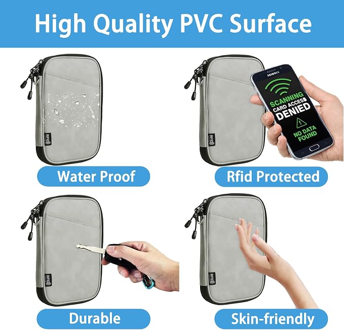 family passport holder for 4 multiple passport bag for travel passport cover rfid blocking for women waterproof wallet with zipper airtag passport case for men (pattern gray)