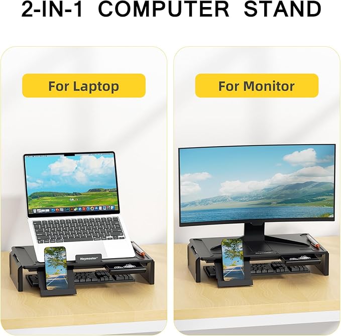 Heymaster Ergonomic Monitor Stand Riser, Laptop Stand Foldable Muti-Angle Adjustable Portable Foldable Stand with Heat-Vent Compatible with MacBook, Air, Pro, Surface Laptop (9-17 inches) (Black)