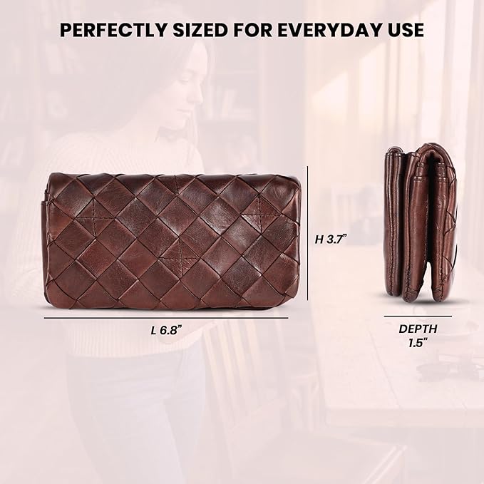 Genuine Leather Wallets for Women, Small Wallet for Ladies Zipper Coin Purse Credit Card Holder with Strap (VL-167-BROWN)