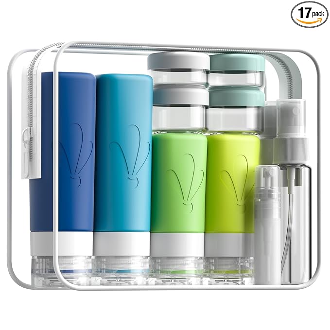 INSFIT 17 Pack Travel Bottles for Toiletries, TSA Approved 3oz 2oz Travel Size Toiletries, BPA Free Leak Proof Squeezable Silicone Tubes Travel Essentials for Shampoo Conditioner Lotion Soap