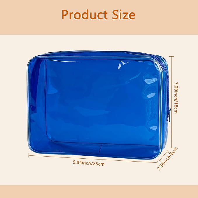 Waterproof PVC Makeup Bag - Leakproof Cosmetic Organizer for Travel Toiletry Storage 9.84×7.09×2.36 Inch for Women & Men (Blue)