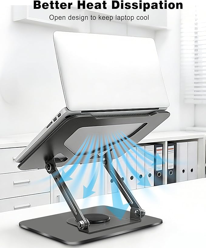360° Rotating Laptop Stand, Foldable & Height Adjustable Metal Macbook Stand with Ventilated Design for Better Cooling, Ergonomic Portable Notebook Holder for MacBook, Office Work Laptops 10-16 inch