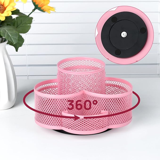 Topwey Pink Pen Holder for Desk, Rotating Pencil Holder, Cup Holder for Desk Office, Pen Organizer