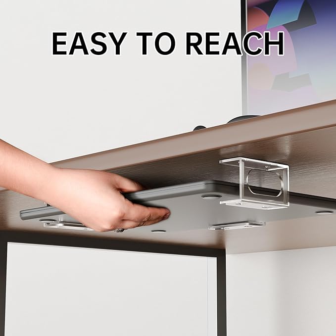 NiHome Clear Acrylic Under Desk Laptop Mount, Easy Installation Adjustable Laptop Holder, Scratch-Resistant Under-Desk Stand for MacBook, Notebook, Modem, TV Box, PS4 Slim & Keyboard