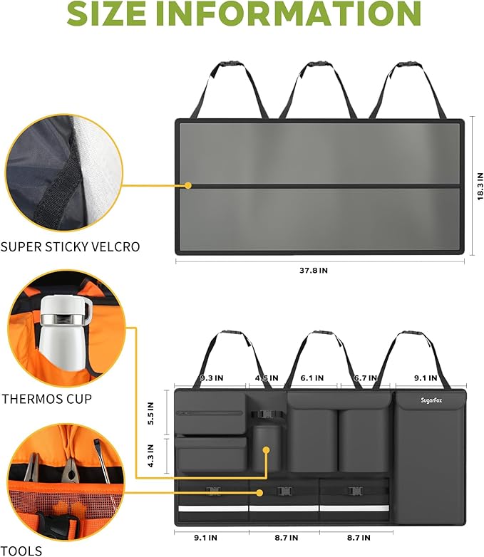 SugarFox Backseat Hanging Trunk Organizer for SUVs, Cars, Trucks & MPVs | Multi-Pocket Storage with Anti-Slip Straps | Space-Saving Auto Accessory for Men & Women | Orange, 37.8" x 18.1" - K230