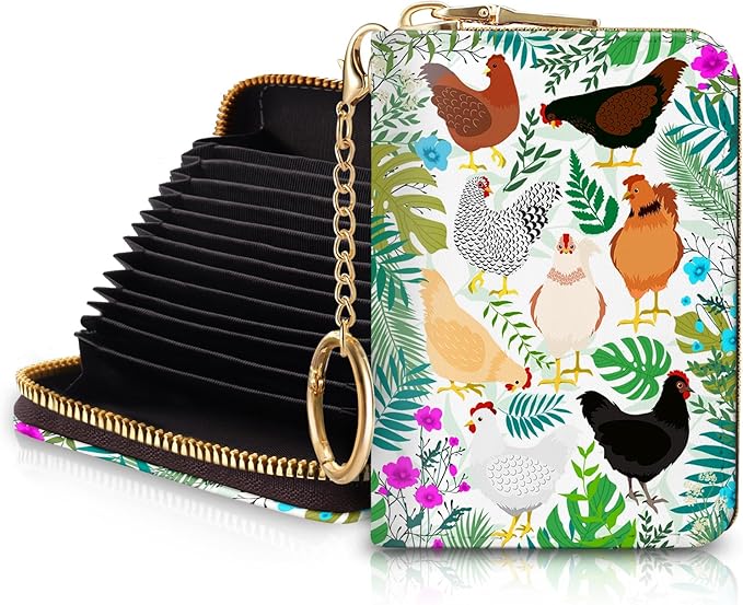 Blusabaca Women's RFID Wallet, Chicken Small, Leather, Waterproof, RFID-Blocking, 12 Card Slots, 2 Coins
