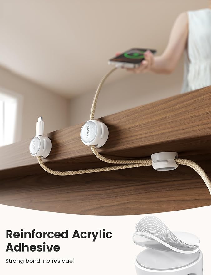 Magnetic Cable Clips Cord Organizer - Lamicall 8Pack [Crystal-Clear & Silver Shine] Aesthetic Phone Charger Cable Management Clips for Nightstand, Home Office Desk Desktop Organizer Accessories
