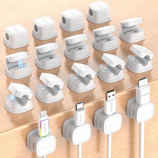 18-Pack Magnetic Cable Clips Cord Organizer-Cable Smooth Adjustable, Rocoren Desk Cable Management Accessories,Cable Holder Clips Wire Holder Keeper for Desktop,Nightstand,Wall,Home Office,Phone,Car