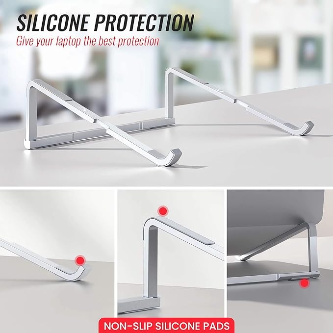 Portable Foldable Aluminum Laptop Holder - Ergonomic Laptop Riser Compatible with 11 to 15.6 Inch MacBook Air/Pro
