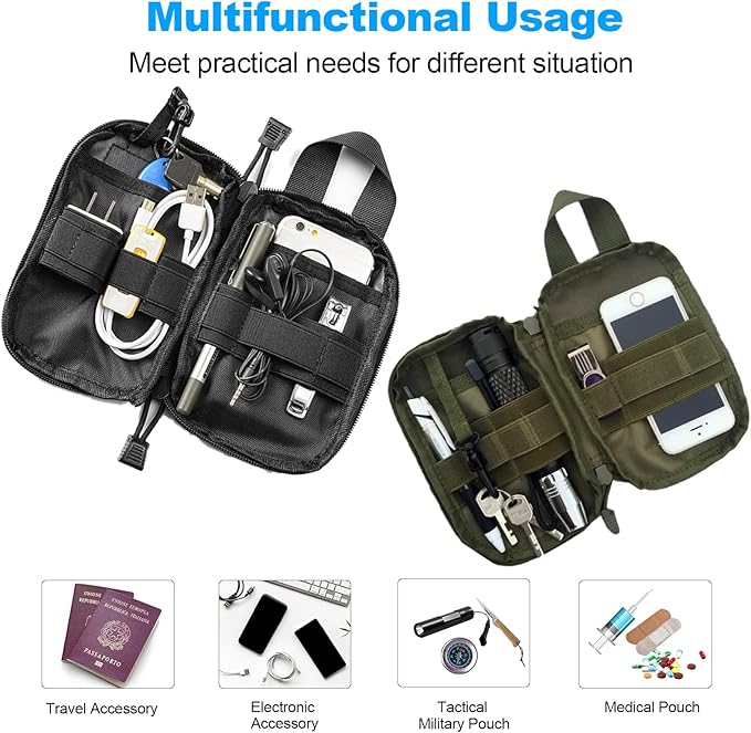 Tactical EDC Pocket Organizer Pouch, Mini Small Tool Storage Pouch Bag Portable Nylon Molle Compatible Military Utility Pouch for Electronic Accessories, Aid Kits, Multitools, Tactical Accessories