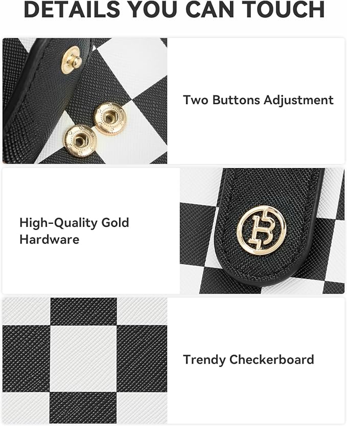 BOSTANTEN Slim Wallet for Women Small RFID Blocking Credit Card Holder Leather Bifold Wallets with Zipper Coin Pocket Black and White Checkered