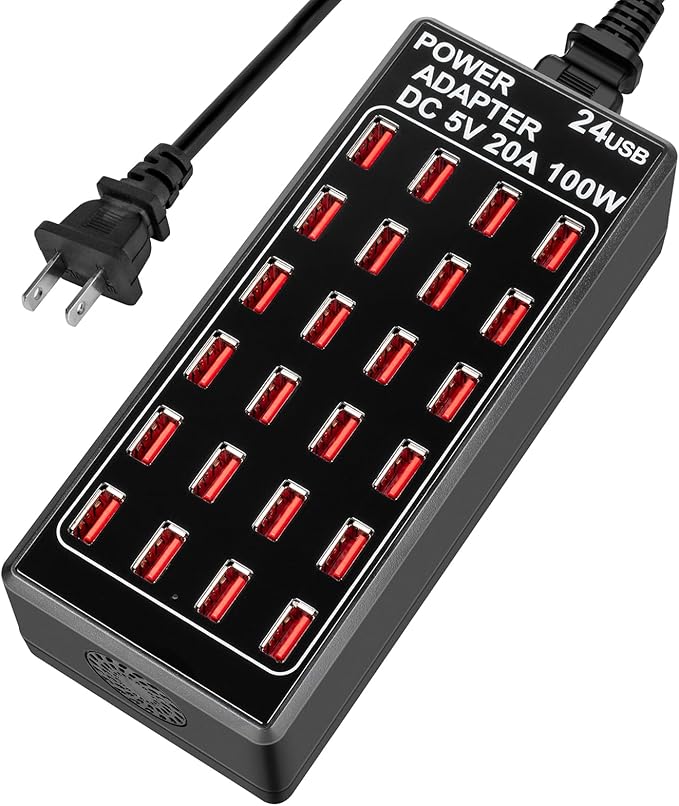 24-Port 100W (20 A) USB Charging Station, Home-Sized Desktop US? Fast Charger, Multiple USB Desktop Chargers for Hotels, Schools, Shops, Shopping malls and Travel