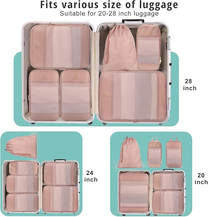 Compression Packing Cubes for Travel, Bunnychill Portable Zipper Packing Cube for Cloting, Expandable Space Saver Storage Luggage Organizer Bags for Suitcases