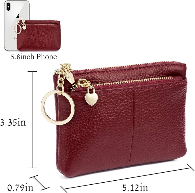 ZOOEASS Women Genuine Leather Zip Mini Coin Purse With Key Ring Triple Zipper Card Holder Wallet