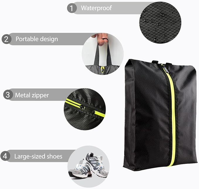 Shoe Bags for Travel, Large Capacity Waterproof Portable Shoe Bags with Zipper, Golf soccer cleats Shoe Bag, Multi-Functional Travel Shoe Pouch for Men & Women (Black)