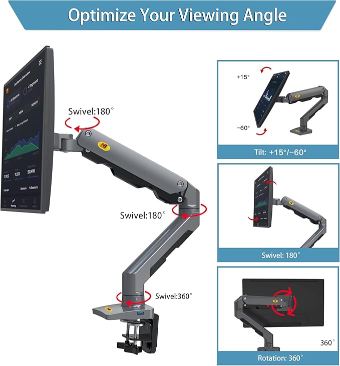 NB North Bayou Heavy Duty Monitor Arm Desk Mount, Full Motion Stand for 27"-45" Big Screens, 11lbs-33lbs Weight Capacity, Gaming Monitor Stand G60
