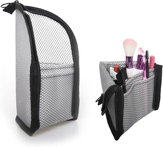 patu Standing Travel Toiletry Bag - Transparent Waterproof PVC Mesh Pouch with Triangle Design for Bathroom Essentials & Personal Care, Black
