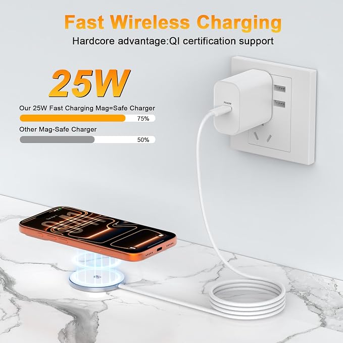 [Apple MFi Certified] Magnetic Wireless Charger for iPhone 17 16 Fast Charging,25W Fast Apple MagSafe Charger Wireless Charging Pad for iPhone 17/Air/17 Pro Max/16Pro/15/14/13/12/AirPods 3/2/Pro-4FT