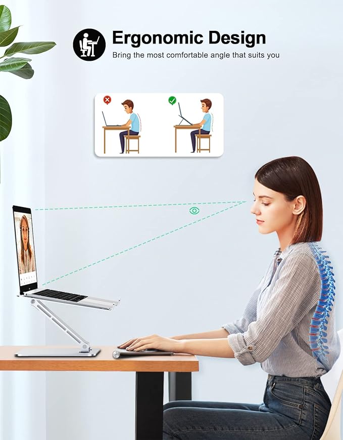 RIWUCT Foldable Laptop Stand, Height Adjustable Ergonomic Computer Stand for Desk Lecterns Riser, Aluminum Portable Laptop Riser Holder Notebook Mount Compatible with MacBook Pro Air, HP, Dell 10-16"