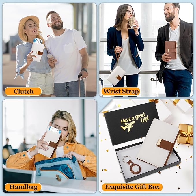 HUANLANG Passport Holder with Airtag for Women/Men, Airtag Passport Wallet for Travel Leather Passport Holder RFID Blocking,Travel Passport Walelt with Credit Card Holder