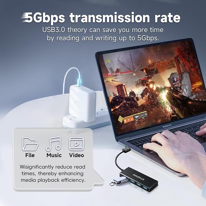 4-Port USB 3.0 Hub, Ultra-Slim Data USB Hub, for MacBook, Mac Pro, Mac mini, iMac, Surface Pro, XPS, PC, Flash Drive, Mobile HDD (U1 0.59ft)