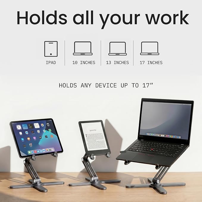 Model-X 2.0 Laptop Stand, Laptop Stand for Desk Adjustable Height, 360 Rotating Laptop Riser Aluminum Portable Foldable Computer Stand for MacBook Pro Air 10–17 inches (Royal Gray)