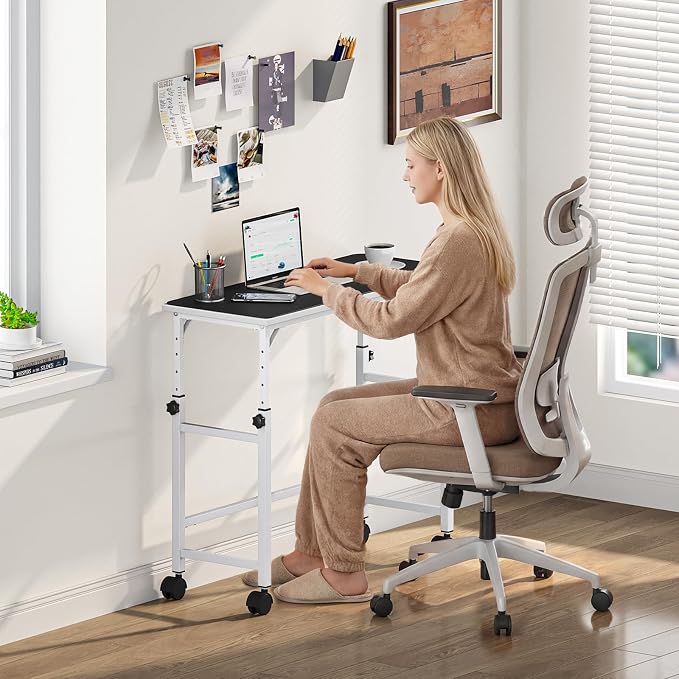 Snughome Mobile Keyboard Tray with Mouse Pad, Height Adjustment 21.6"-31.1", Keyboard Standing Desk, Rolling Under-Desk Extender with Lockable Casters, Desk Accessories for Home Office, White