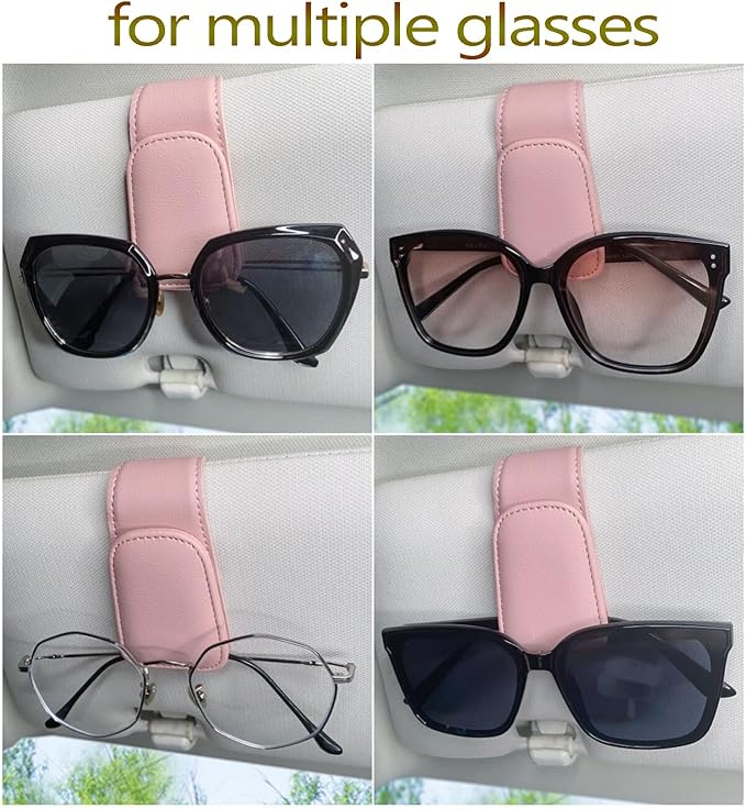 CHOSMOYI Magnetic Leather Sunglass Holder for Car, Sunglasses Clip for Car Visor, Auto Interior Accessories Universal for Different Size Eyeglasses(Pink)
