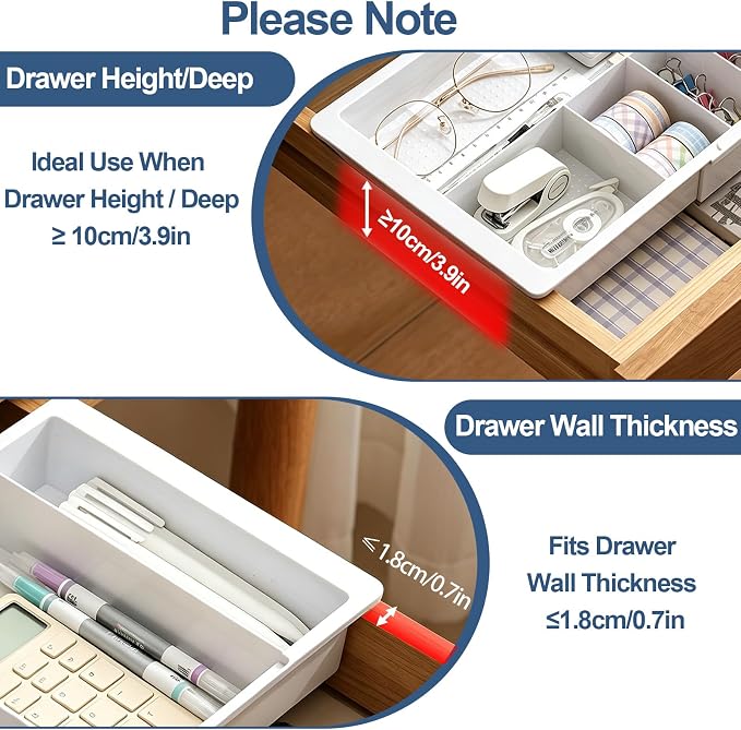 Expandable Desk Drawer Organizer,Deep Drawer Hanging Organizer Sliding Tray with Divider Storage Expandable from 11.2 to 18.9 Inch for Office Supplies,Makeup,Kitchen Cabinet,Bathroom