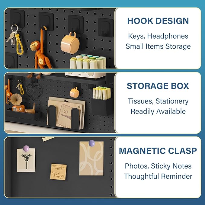 Clamp On Desk Organizer Shelf, Desk Pegboard, Computer Desk Accessories for Office, Privacy Panel for Gaming Desk, Clamp-on Desktop Shelving System,Black (23.6in)