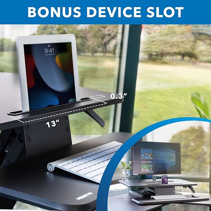 Mount-It! Standing Desk Converter, Compact 25" Sit Stand Desk Riser with Gas Spring Lift, Adjustable Height Desktop Riser for Laptop, Monitor, and Keyboard, Small Home Office Desk Converter