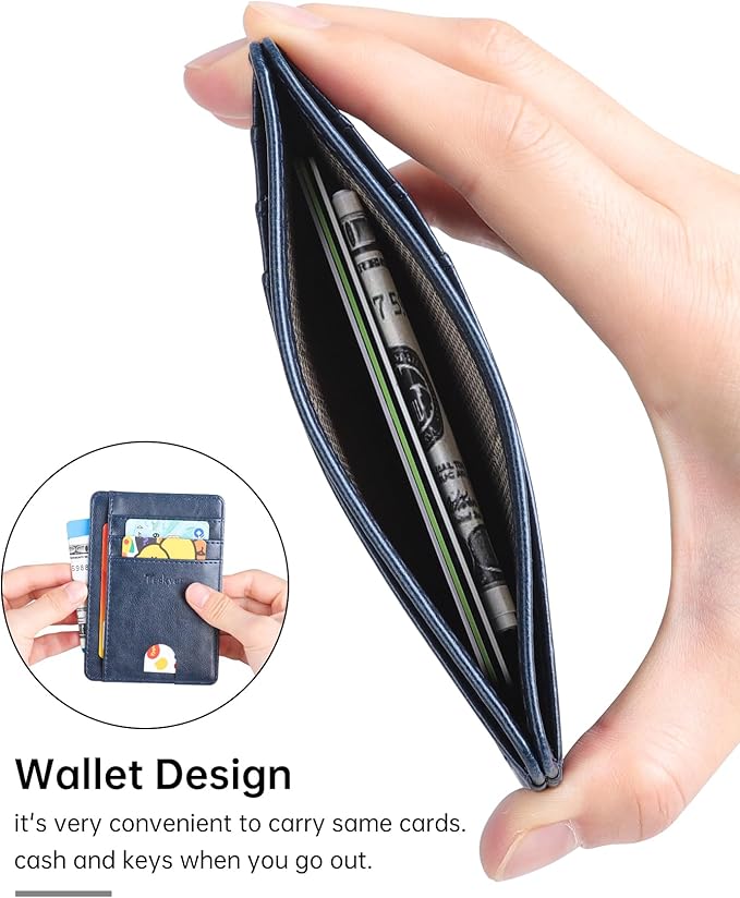 Teskyer Slim Wallet for Men, Minimalist Front Pocket RFID Blocking Leather Wallet Credit Card Holder for Men & Women