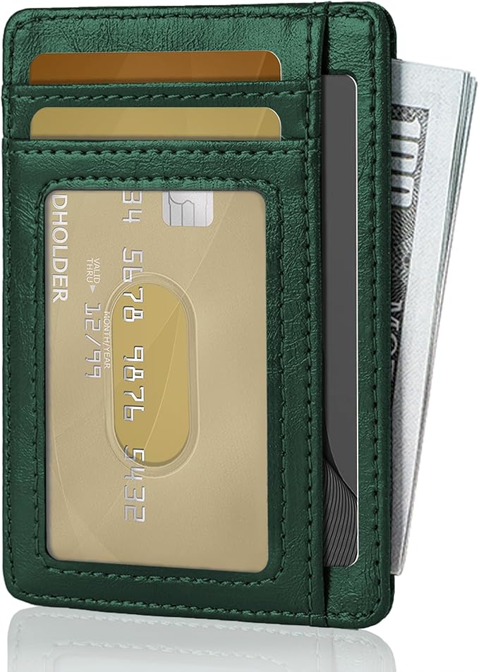 Hoewina Slim Wallet for Men, Credit Card Holder Wallet, Minimalist Design - RFID Blocking Front Pocket Leather Thin Wallet for Men and Women（Dark Green）
