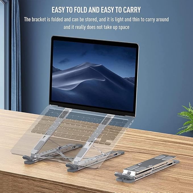Adjustable Laptop Stand, Portable Aluminum Holder for 10-17" Laptops & Tablets, Ergonomic Riser for Desk, Lightweight Foldable Design for Home Office & Travel, Black