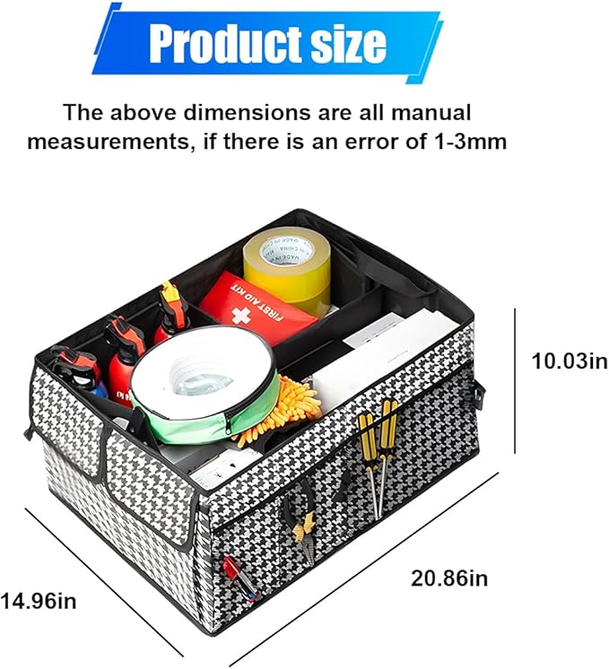 ZIMISI Car Trunk Organizer, Waterproof 600D Oxford Cloth Backseat Car Organizer, Large-capacity Collapsible Multi Compartment Automotive Consoles & Organizers, Travel Accessories for Most Cars (Grid)