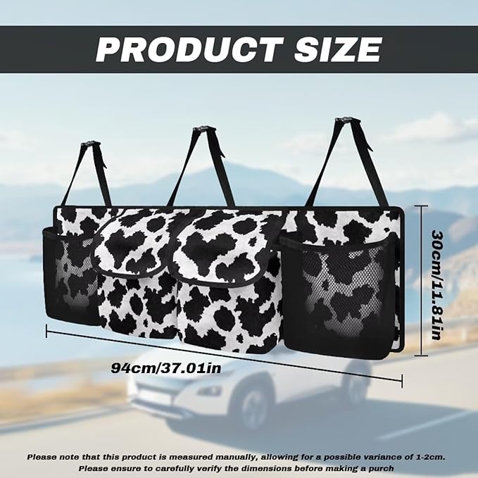 Cow Print Car Trunk Organizer Car Backseat Storage Bag with 4 Pockets Hanging Trunk Cargo Storage Universal Auto Accessories for Sedans SUV Trucks Van